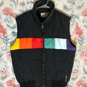Vintage Colorful Striped Black Puffer Vest